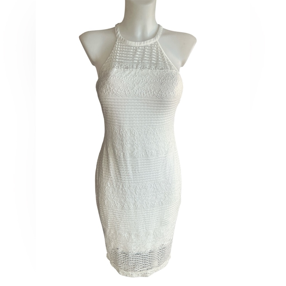 Guess Los Angeles Off White Lacey High Neck Mini Dress Size 6